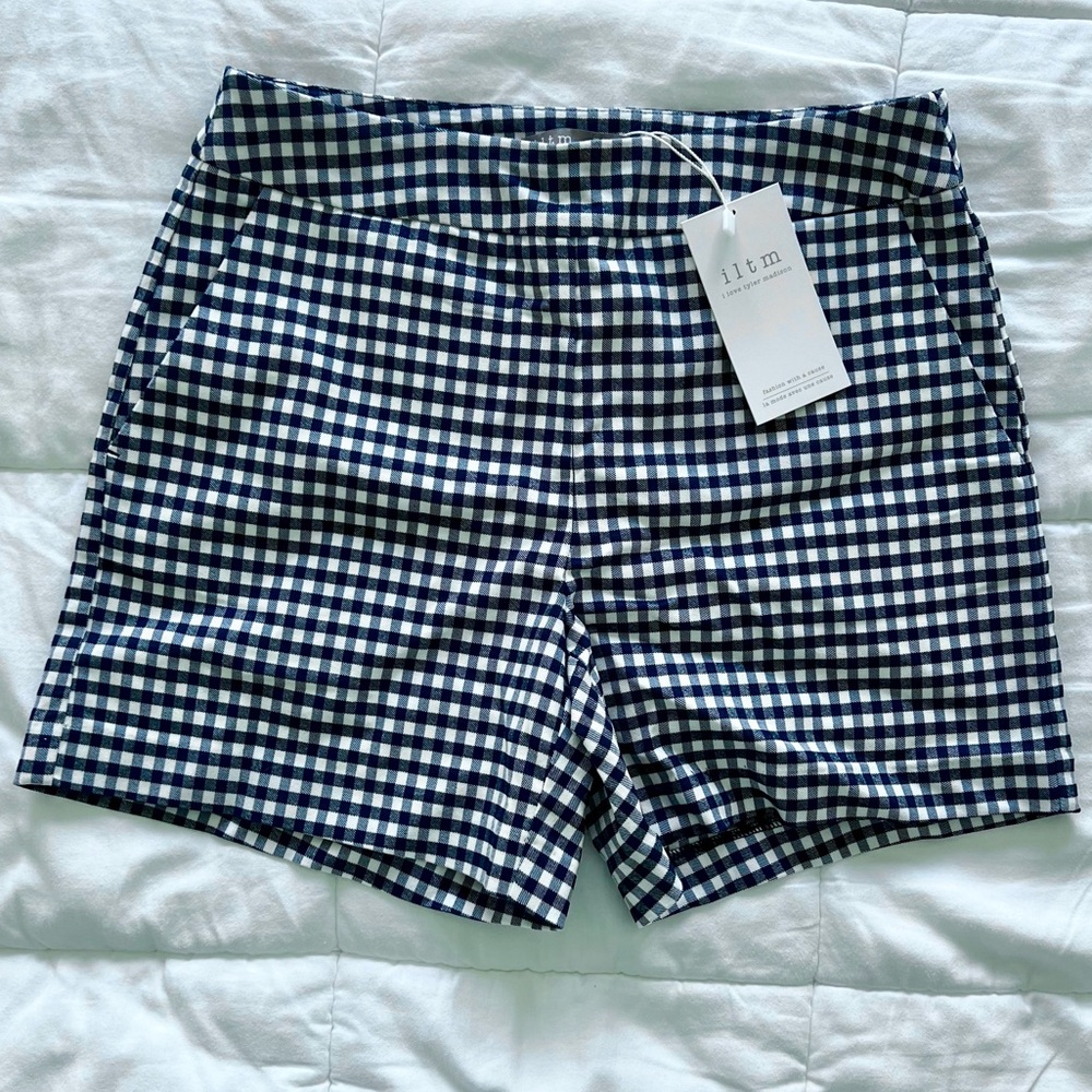 NWT I Love Tylor Madison Women’s Gingham Blue & White Shorts, Size M